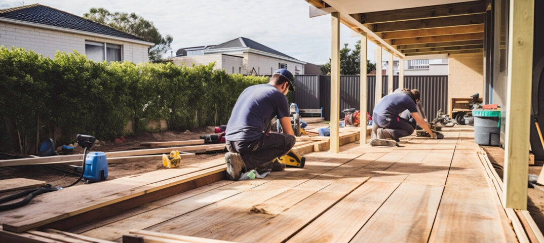 Expert deck builders in Las Vegas creating a custom backyard deck near Henderson and Summerlin