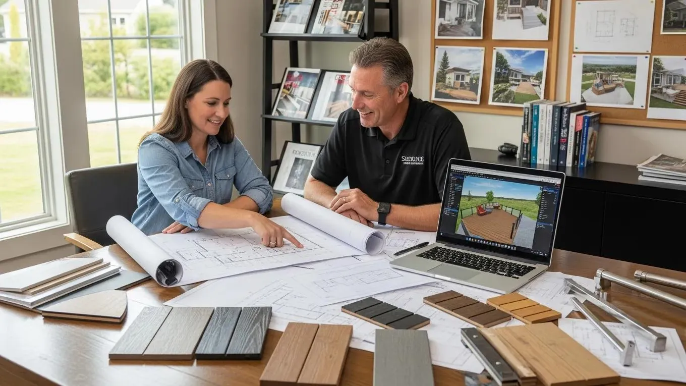 Las Vegas homeowner asking TUFF Deck Builders about deck costs, permits, materials, installation timelines, and free estimates